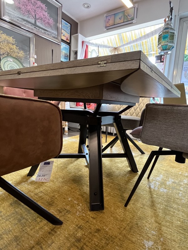 Table de salle à manger bois et rallonge en demi lune 